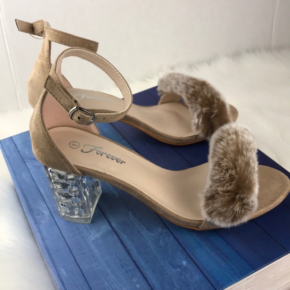 Taupe Clear Chunky Heels Strapped - Picture 7 of 7